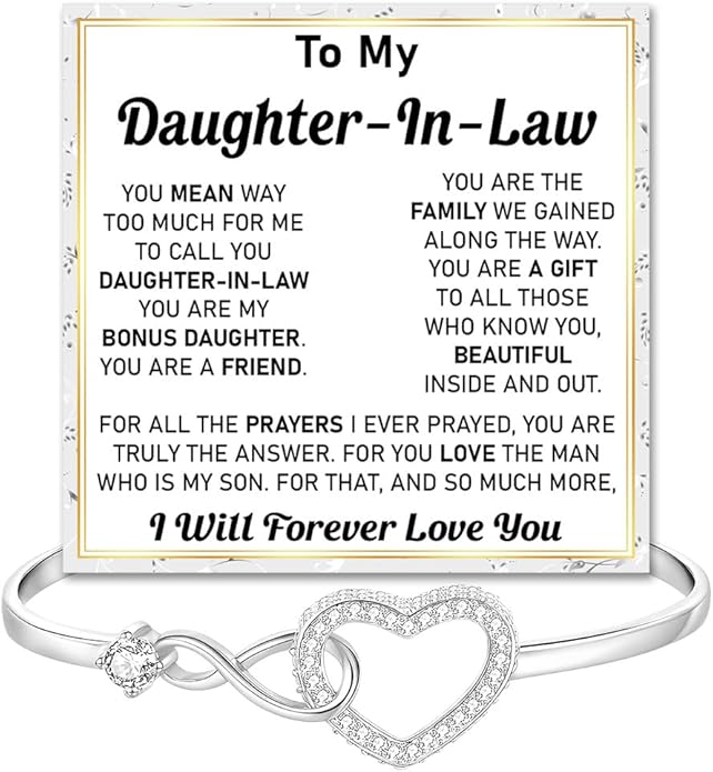 To My Beautiful Daughter In Law Bracelet From Mother-In-Law, Daughter In Law Birthday Gifts, Infinity Star Heart Bracelet For Her With Heartfelt Message Card & Elegant Box, Bonus Daughters Bracelets