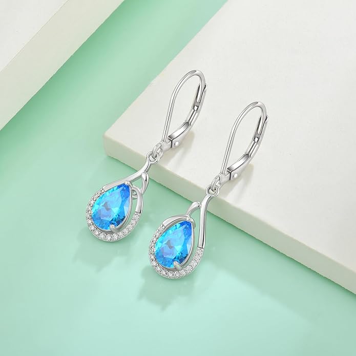 Starchenie Teardrop Dangle Drop Earrings 925 Sterling Silver Pear Birthstones Leverback Earrings Gift for Women