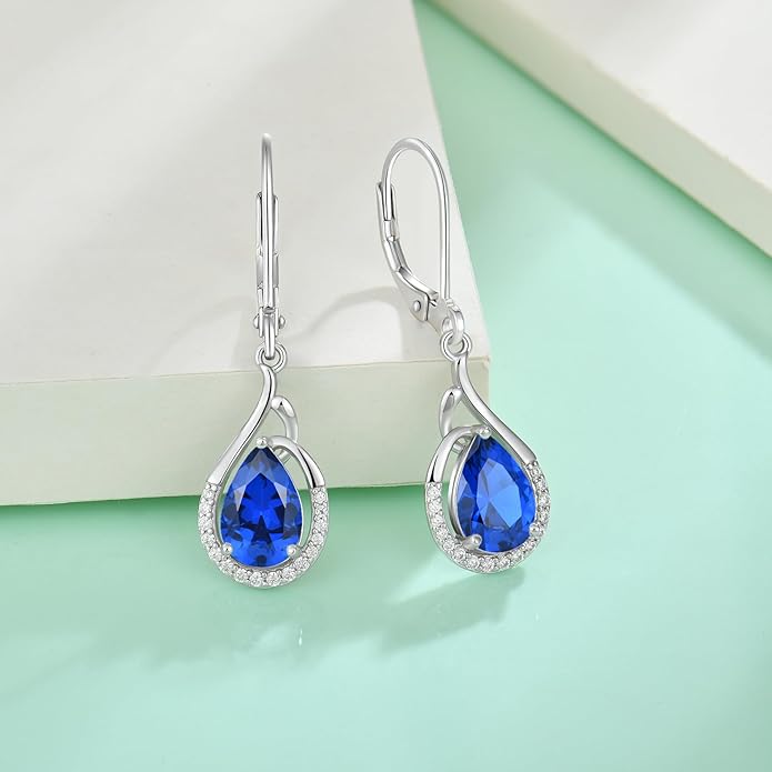 Starchenie Teardrop Dangle Drop Earrings 925 Sterling Silver Pear Birthstones Leverback Earrings Gift for Women
