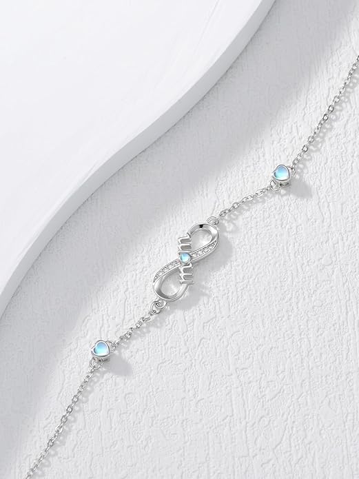 Dorunmo Infinity Bracelet Mom Bracelet 925 Sterling Silver 14K Gold Plated Infinity Heart Anklet for Women Christmas Jewelry Gifts for Wife Mom Daughter