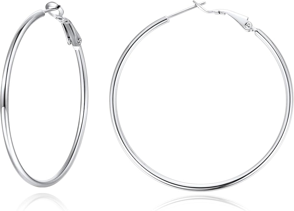 Jewlpire 14K Gold Plated 925 Sterling Sliver Post Hoop Earrings, 2MM Thick Hoop earrings Lightweight Large Hoop Earrings for Women Trendy 20/30/40/50/60/70mm
