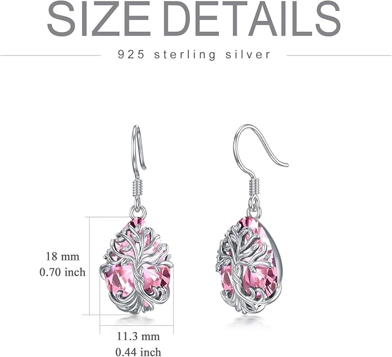 TOUPOP Tree of Life Earrings 925 Sterling Silver Family Tree Dangle Drop Earrings Crystal Jewelry Birthday Christmas Gifts for Women Her