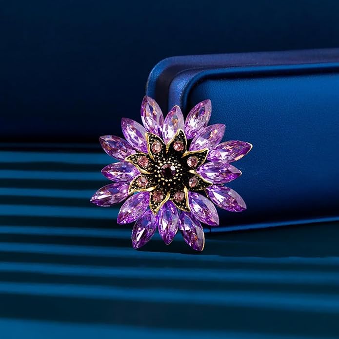 Sparkling Rhinestone Flower Brooch Pin Fashion Crystal Sunflower Brooch Floral Lapel Pins Red/Green/Purple/Pink Crystal CZ Broochs Large Flower Pin Clothes Hat Bag Dress Broochs Wedding Bridal Jewelry for Women