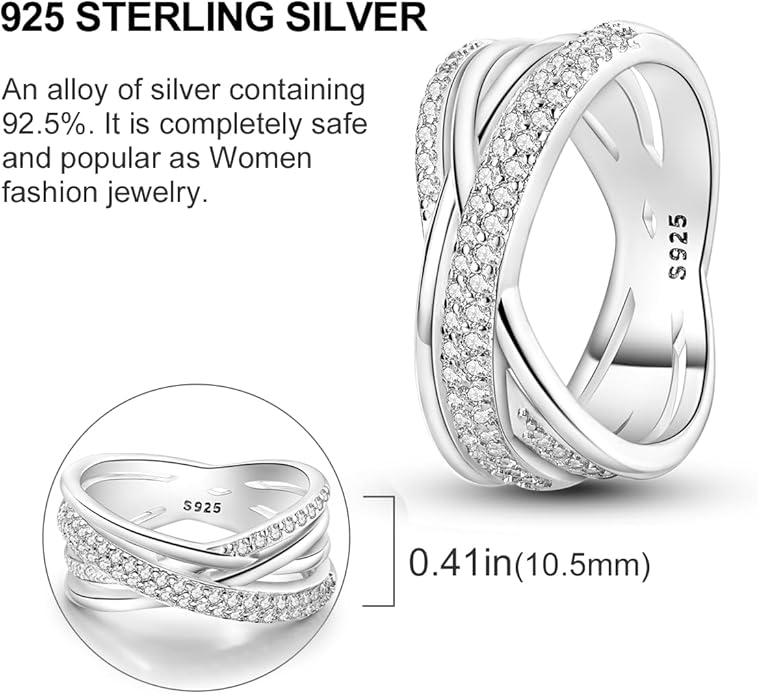 NARMO 925 Sterling Silver Rings for Women Evil Eyes Rings Entwined Line Cubic Zirconia Rings Simple Stackable Finger Rings Engagement Ring Personality Rings Size 6-9