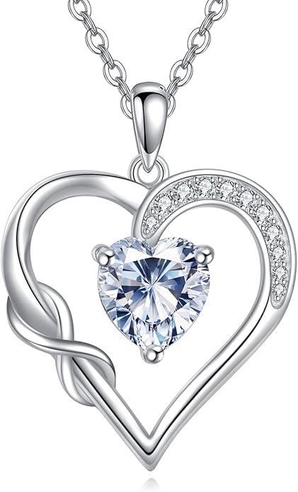 Birthstone Necklace for Women 925 Sterling Silver Infinity Heart Birthstone Pendant Necklace Infinity Heart Jewelry Birthday Holiday Gifts for Her