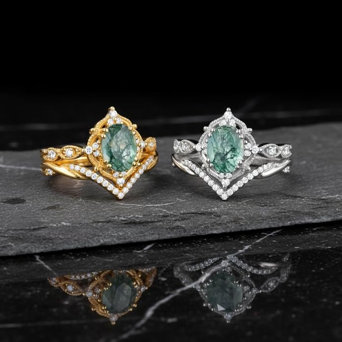 Oval Cut Vintage Gemstone Engagement Rings set for Women S925 Sterling Silver/10K/14K/18K Gold Birthstone Promise Anniversary Bridal Set Ring for her