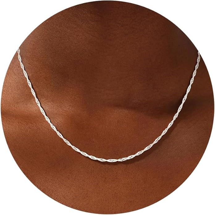 S925 Sterling Silver Wave Chain Necklace for Women - Sterling Silver Wave Chain Necklace Thick Sturdy Colourfast Necklaces Jewelery for Women 16/18/20/22 Inch