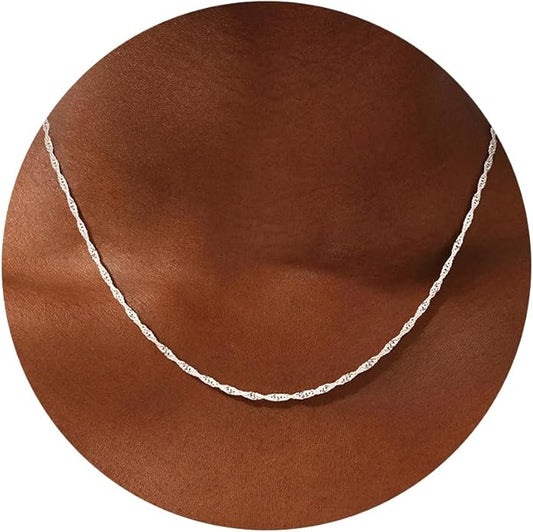 S925 Sterling Silver Wave Chain Necklace for Women - Sterling Silver Wave Chain Necklace Thick Sturdy Colourfast Necklaces Jewelery for Women 16/18/20/22 Inch