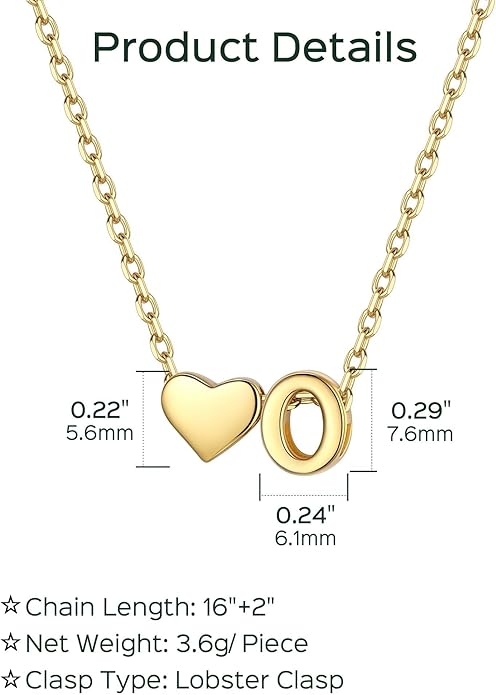 ChicSilver 925 Sterling Silver Heart Initial Necklaces for Women -Dainty Personalized Heart Pendant Letter Alphabet Necklace for Women