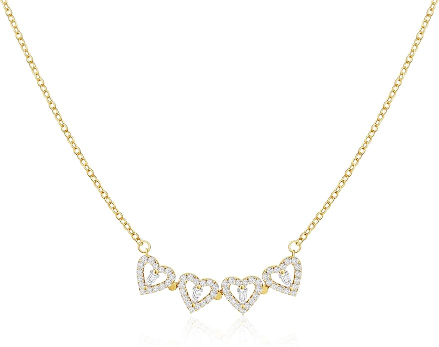 Tewiky Cute Heart Necklace Tiny 14k Gold Heart Pendant Choker Necklaces Small Gold Love Open Heart Chain Necklace for Women Dainty Gold Necklace Gifts for Her