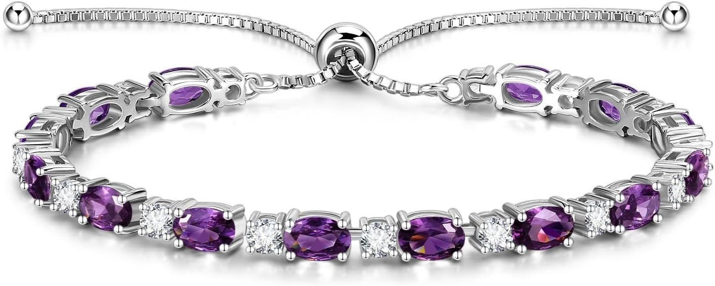 FANCIME Birthstone Tennis Bracelets Sterling Silver Bolo Tennis Bracelets Charm Fine Jewelry Birthday Gifts for Women Mom Wife Her