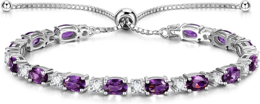 FANCIME Birthstone Tennis Bracelets Sterling Silver Bolo Tennis Bracelets Charm Fine Jewelry Birthday Gifts for Women Mom Wife Her