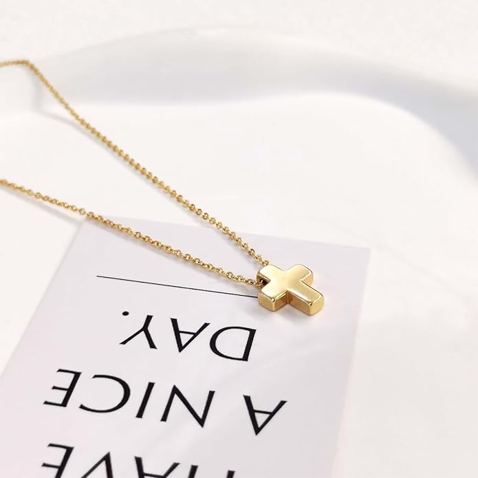 Partm Gold Cross Necklace for Women 14K Plated Dainty Pendant Cross Chain Faith Crucifix Choker Baptism Necklace for Women Trendy Religious Jewelry Hypoallergenic