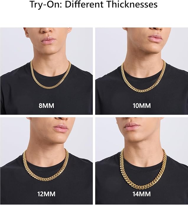 KRKC&CO Cuban Link Chain for Men 8/10/12/14mm, Brithday Gift for Men, 18k Gold Miami Necklace, Durable, Anti-Allergies Hip Hop Jewelry for Mens