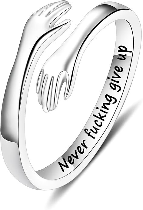 Yesteel S925 Sterling Silver Hug Ring for Women Teen Girls, Adjustable Ring Jewelry Mothers Day Birthday Gifts for Daughters Mom Sister Wife Friends Grandma