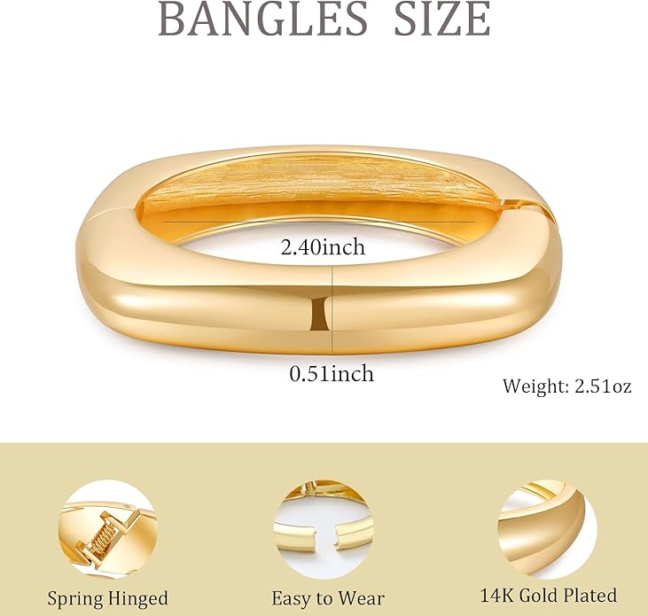 Bangle Bracelets for Women | 14K Gold Plated Trendy Wide Bracelets | Hinged Arm Cuff Bangles Chunky Bracelet for Women