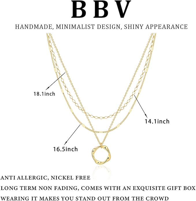 BBV Layered Gold Necklaces for Women Stackable Dainty 14K Gold Plated Silver Chain Necklace Layering Cute Fashion Pendant Choker Necklaces Trendy Jewelry Set Gifts for Women