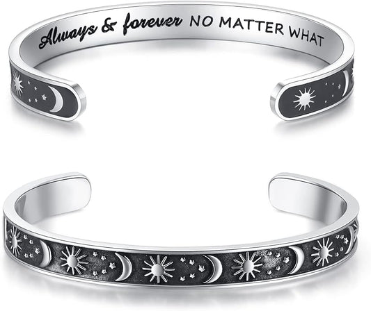 TONY & SANDY Inspirational Bracelets for Women Teen Girls Personalized Gifts for Daughter Granddaughter Mom Sister Friends Stainless Steel Engraved Cuff Birthday Easter Christmas