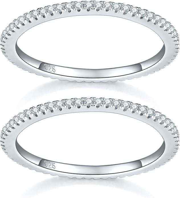 MINDDHA 14K Gold Plated- Cubic Zirconia Simulated Diamond Stackable Eternity Bands/Silver, Gold Rings for Women- 1.5mm, 2mm Stacking Rings for Oura Gen 4/Oura Gen 3, Size 4-12
