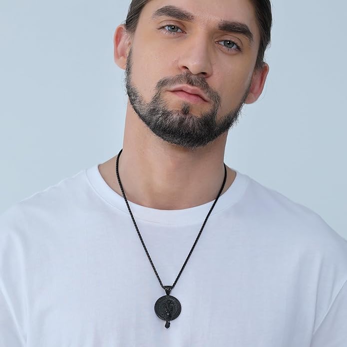 FaithHeart Viking Raven Necklace for Men, Norse Mythology Raven Skull Pendant Sturdy Stainless Steel Amulet Jewelry Gift for Men