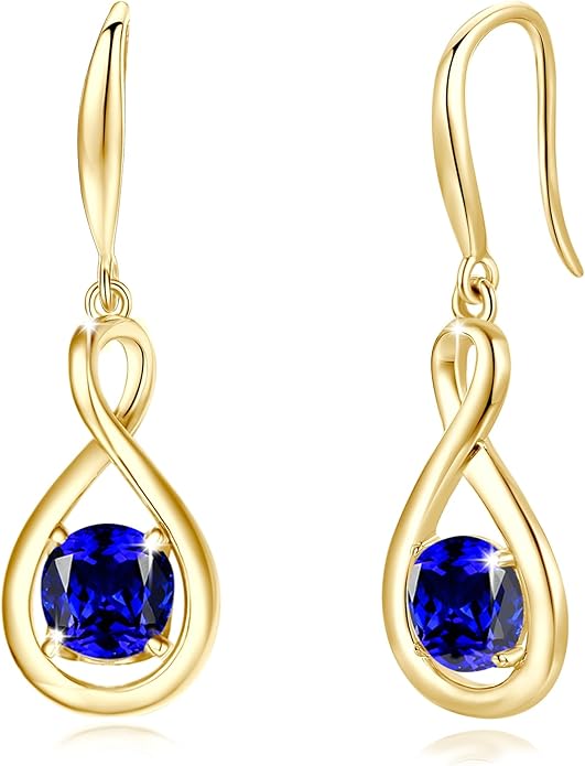 FANCIME Dangle Drop Earrings 925 Sterling Silver Dainty Infinity Round Gemstone Birthstone Jewelry Birthday Gifts for Her Women