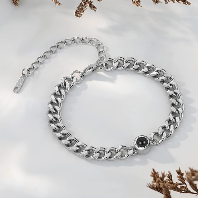 ROSI Personalized Bracelets with Picture Inside, Custom Projection Bracelets with Photos, Picture Bracelet Personalized Photo Gifts, Memorial Gifts for Women Mom Family Couple Girl