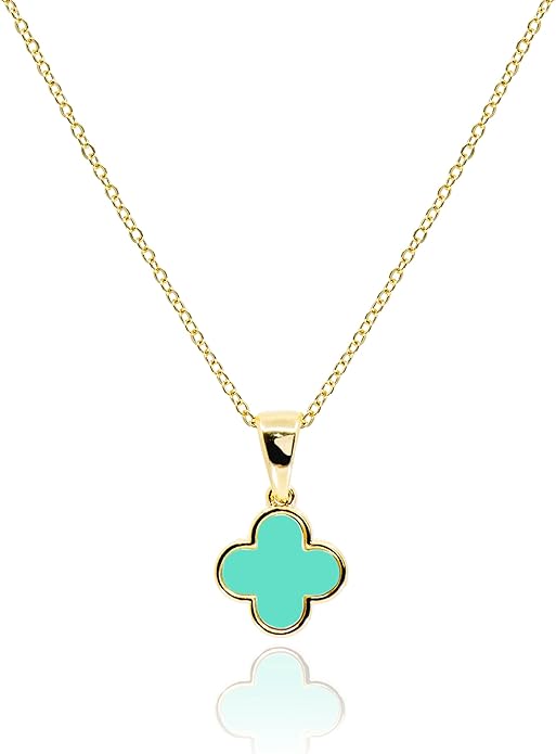 MUSEQVE Four Leaf Clover Necklace for Women Dainty Mother of Pearl White Black Onyx Pink Blue Mint Green Crystal Lucky Clover Pendant 14K Gold Plated Jewelry Gifts [CVRN]