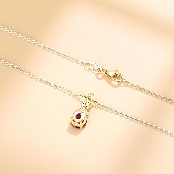 FANCIME 14K Solid Yellow Gold Teardrop Pendant with Diamond Birthstone Necklace Birthday Gifts for Mom Women, Sterling Silver Chain 16" + 2" Extender