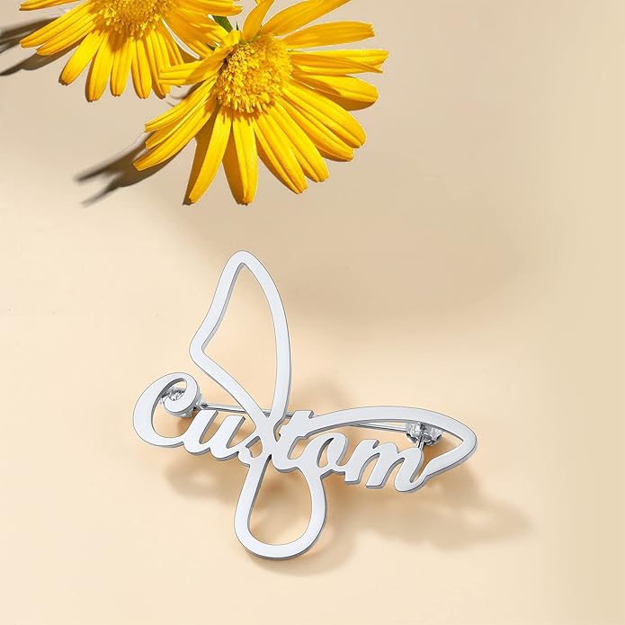 Custom4U Custom Name Pin Personalized Brooch Pins for Women Men Stainless Steel Name Tag with Letters/Initials - Silver/Gold/RoseGold/Black Customized Jewelry Gifts for Birthday Wedding Business Party