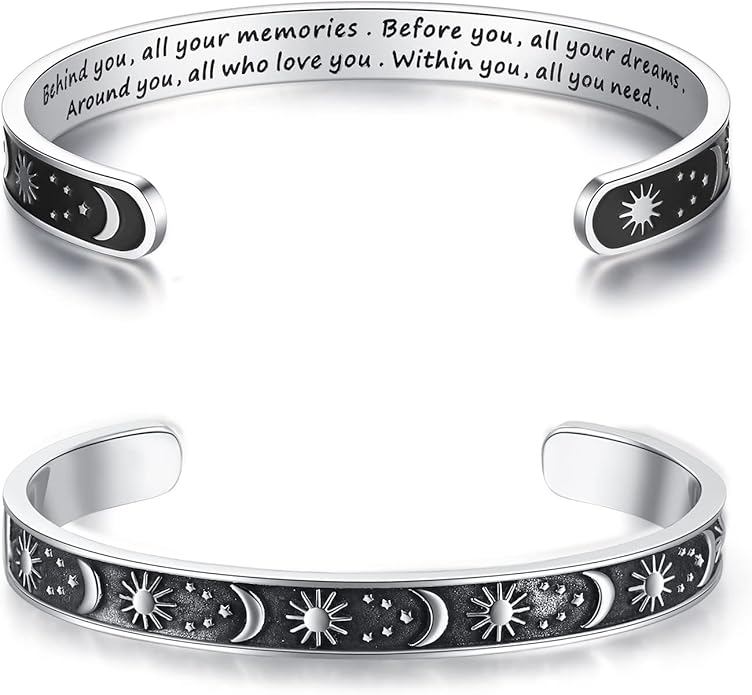 TONY & SANDY Inspirational Bracelets for Women Teen Girls Personalized Gifts for Daughter Granddaughter Mom Sister Friends Stainless Steel Engraved Cuff Birthday Easter Christmas
