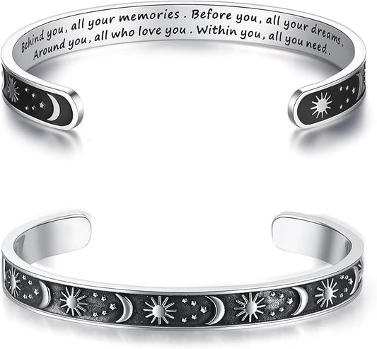 TONY & SANDY Inspirational Bracelets for Women Teen Girls Personalized Gifts for Daughter Granddaughter Mom Sister Friends Stainless Steel Engraved Cuff Birthday Easter Christmas