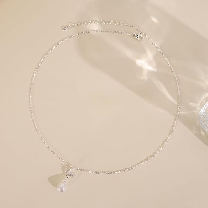 Pearl Necklace for Women Trendy,14k Gold Plated Necklace Dainty Wedding Necklace Small Cute Choker Necklace Beaded Lariat Drop Necklace Vintage Waterproof Jewelry for Women Gold Jewelry Fashion Gifts