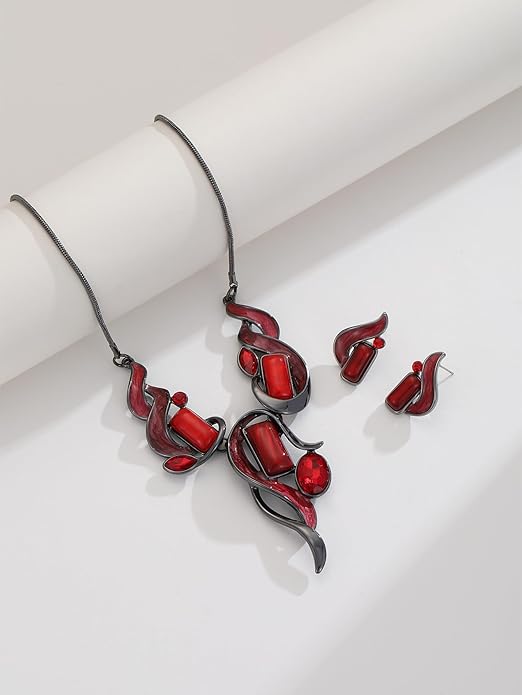 Chunky Statement Jewelry Set Vintage Retro Leaf Flower Floral Geometric Bohemian Boho Bib Necklace Earring Set Fashion Costume Jewelry for Women Girls Wedding Party Prom Unique Gift