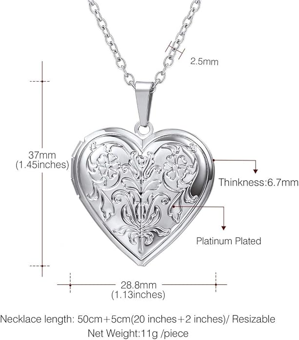 U7 Women Locket Necklace Platinum 14K Gold Photo Lockets that Hold Picture,Chain 20 Inch Personalized Gift Custom Love Heart Image Necklaces