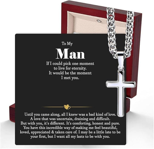 VIRAGIL To My Man Necklace Chain for Men, Silver Stainless Steel Chain Jewelry, Romantic Gift from Partner for Birthday Valentine or Everyday Wear with Meaning