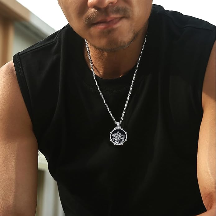 Taioiat Saint Necklace 925 Sterling Silver St Necklace Amulet Pendant Jewelry Religious Gift for Men Women