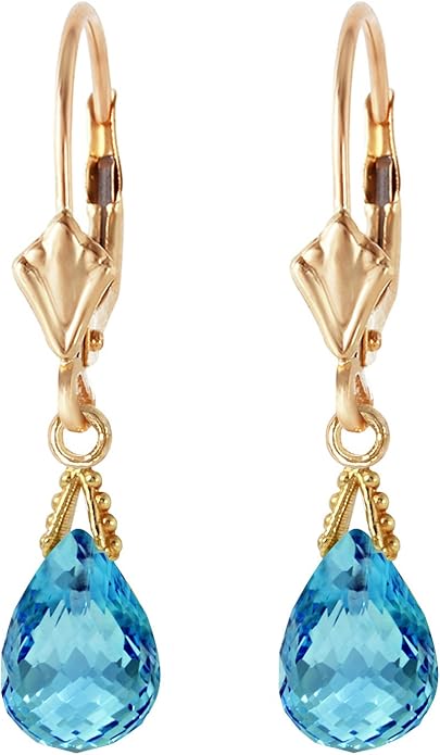 Galaxy Gold GG 14k Solid Gold Jewelry Set: Natural Briolette Blue Topaz Pendant Necklace and Dangle Earrings