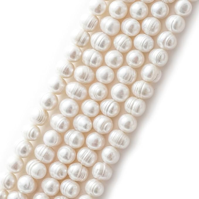 Adabele 1 Strand Real Natural Potato Round White Cultured Freshwater Pearl Loose Beads 7-8mm for Jewelry Craft Making 14 inch FP4-78