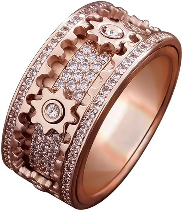 BEIBEINOYA Men's Spinner Ring for Anxiety - 14K Gold Plated Rotating Gear Ring with Moissanite, Kinetic Mechanical Jewelry, Stress Relief Fidget Ring for Men, Unique Gifts for Him