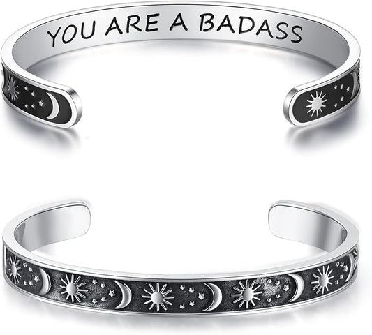 TONY & SANDY Inspirational Bracelets for Women Teen Girls Personalized Gifts for Daughter Granddaughter Mom Sister Friends Stainless Steel Engraved Cuff Birthday Easter Christmas