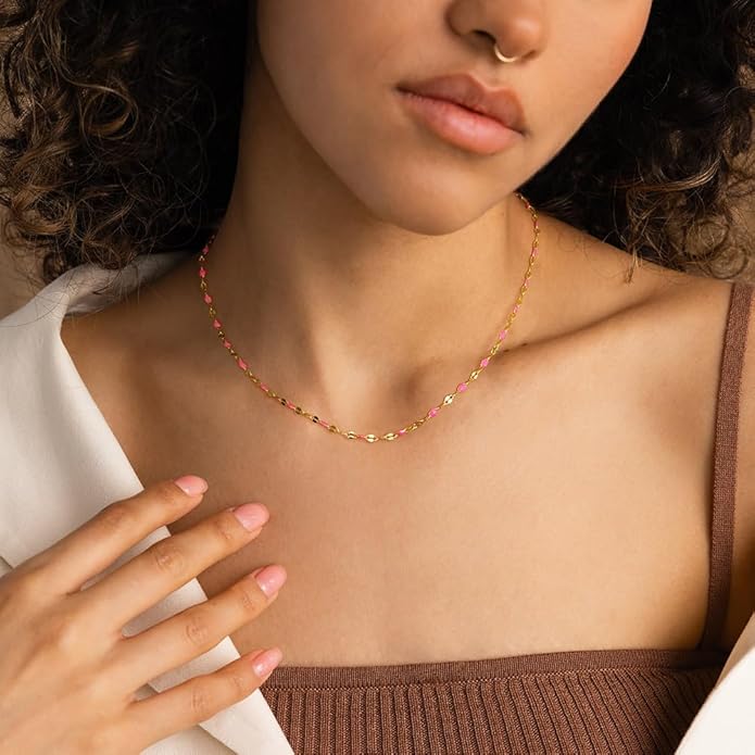 Gold Necklaces for Women Trendy, 14K Gold Plated Dainty Lip Chain Simple Choker Hypoallergenic Waterproof Boho Necklace Fashion Accessories Summer Jewelry for Women Gifts