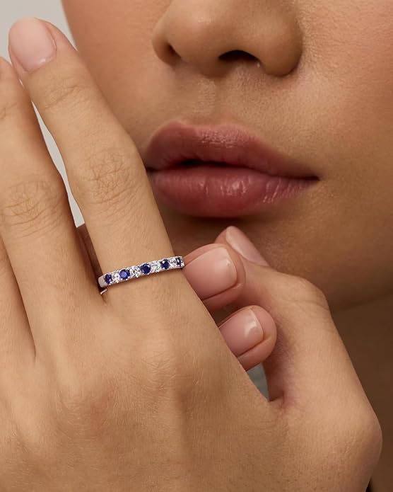 CAIDIKA Created Ruby/Sapphire/Emerald Stackable Rings for Women 14K Gold Plated/ 925 Sterling Silver 2.2mm Wedding Band Ring (with Gift Box)