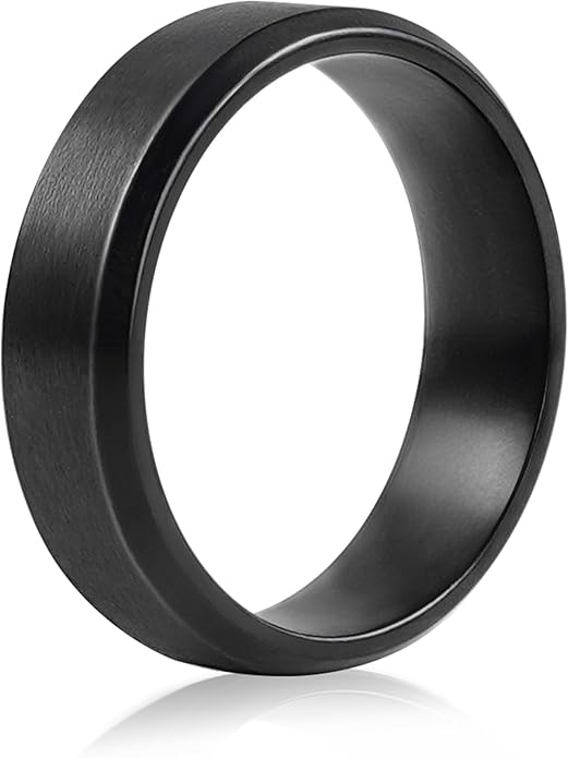KeyUnity Men's 8mm Titanium Black Wedding Band - Matte Stainless Steel Comfort Fit Engagement Ring, Size 6-13