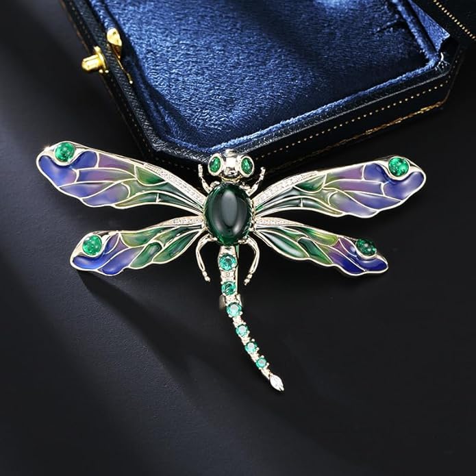 14K Gold Dynamic Dragonfly Brooch with Moissanite Wing Design, A Day-to-Night Transition Accessory, Suitable for Office and Dinner Parties