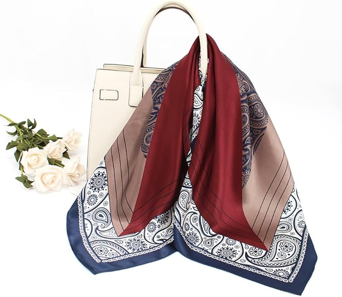 ANDANTINO 100% Mulberry Silk Square Scarf for Hair-25.6" X25.6'' Women Men Natural Silk Neckerchief Digital Printed Headscarf
