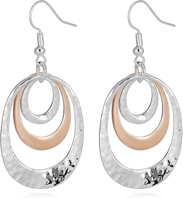 Mixed Metal Earrings, Round Circle Hoop Two Tone Dangle Earrings, Vintage Gold and Silver Geometric Earrings, Handmade Boho Earrings for Women