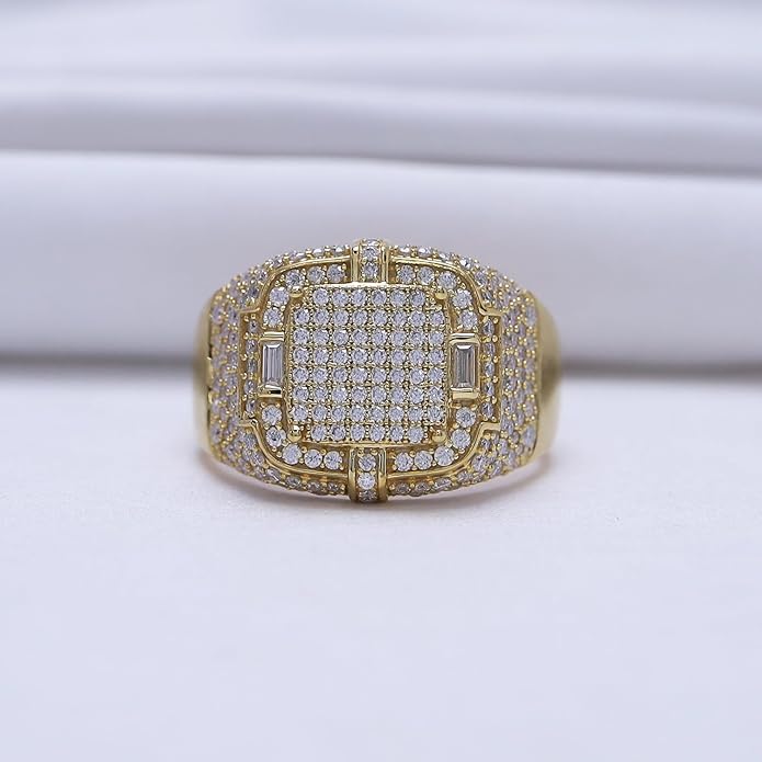 Wedding Anniversary Ring For Men's Baguette & Round Cut Lab Created Moissanite & Lab Grown Diamond Square Frame In 925 Sterling Silver 10K & 14K Solid Gold Jewelry 1.90 Cttw