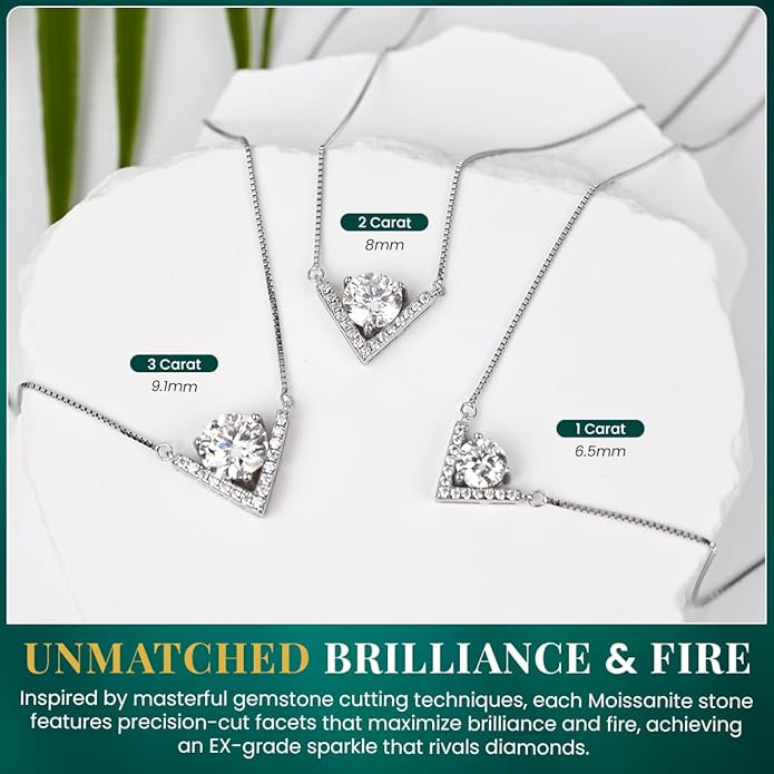 1-3 Carat Moissanite Necklace Pendant for Women Sterling Silver, GRA Certified, Elegant Gift Moissanite Necklace for Women, Wife, Girlfriend, Mom, or Birthday