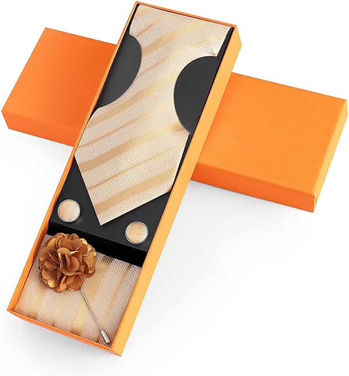 joy alice Ties Set Men Mixed Color Necktie Handkerchief Cufflinks Brooch 3.15 Formal