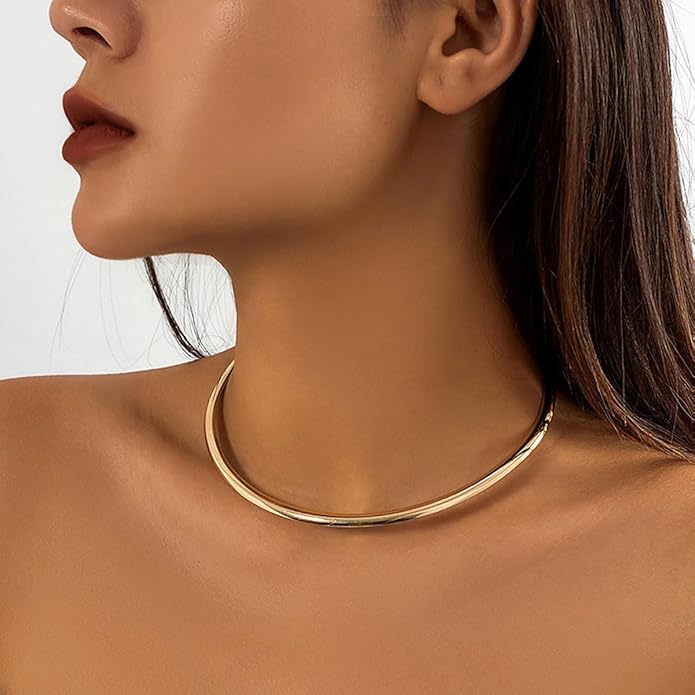 Chunky Gold Choker Necklaces for Women Non Tarnish Silver Statement Necklace for Women Chunky Necklace Open Round Gold Collar Necklace Trendy Jewelry